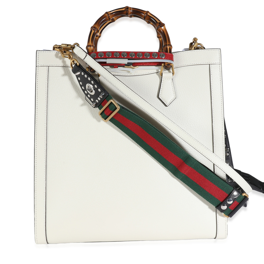 Gucci White Textured Dollar Calfskin Web Large Diana Tote - Picture 2 of 8